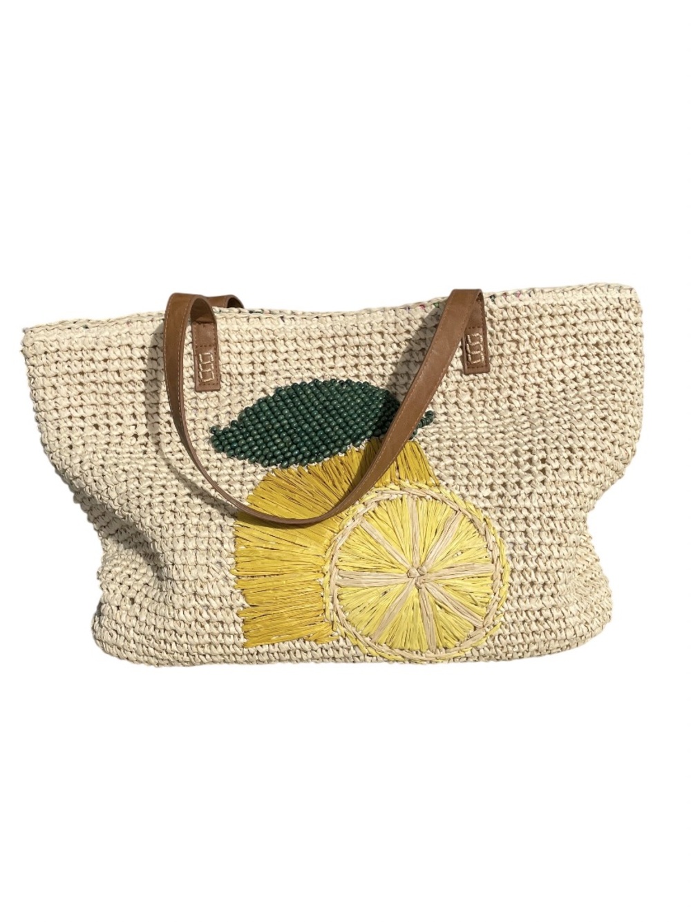 INC International Concepts Gabyy Straw Lemon Beach Tote Bag EUC/ Like New